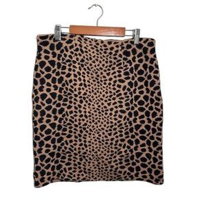 J Mclaughlin Animal Print Leopard‎ Stretch Knit Pencil Skirt Knee Length Medium